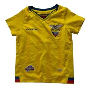Marathon Ecuador National Team Soccer Jersey Kids 24M Yellow FEF Short Sleeve